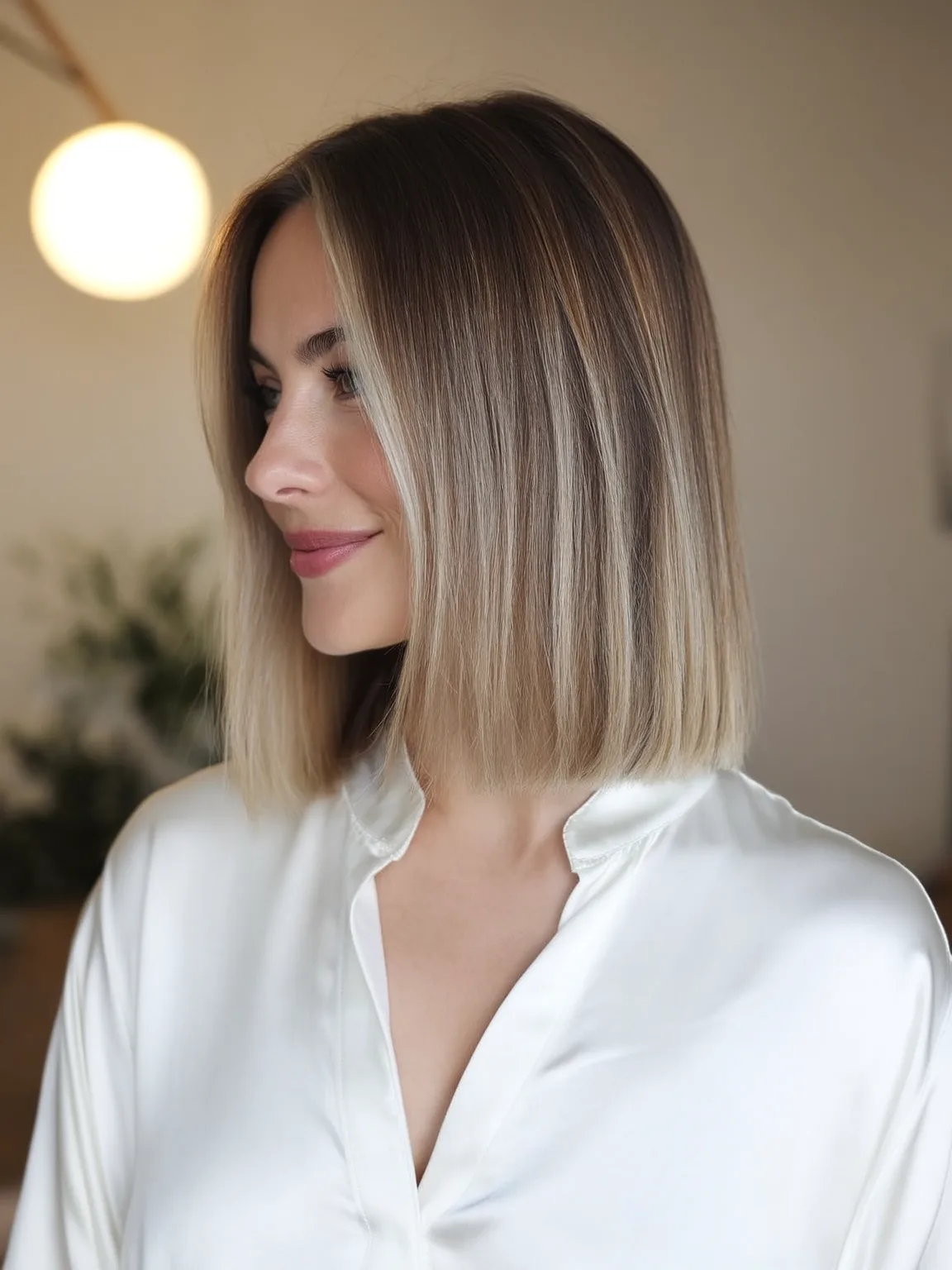 Chic Blunt Bob in Cool Ash Blonde